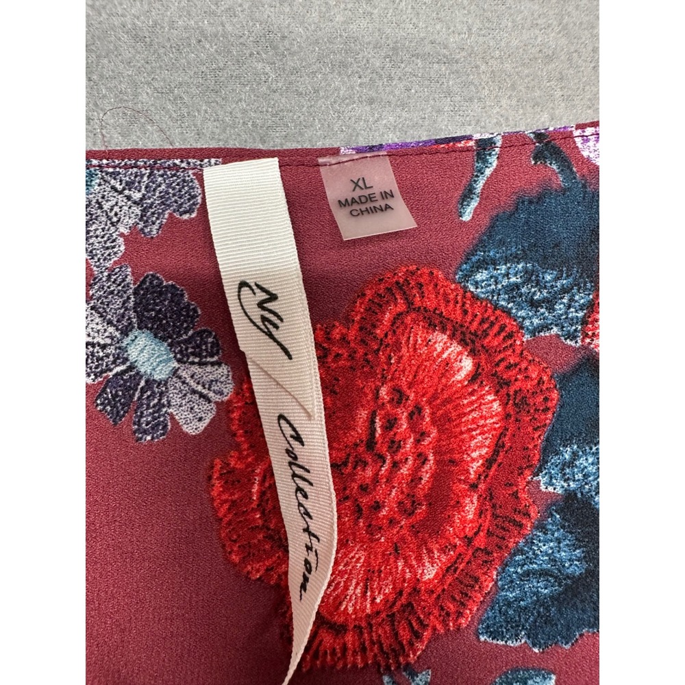 NY Collection Womens Bohemian Floral V-Neck Blouse Burgundy Red Purple XL NWT - Picture 2 of 14